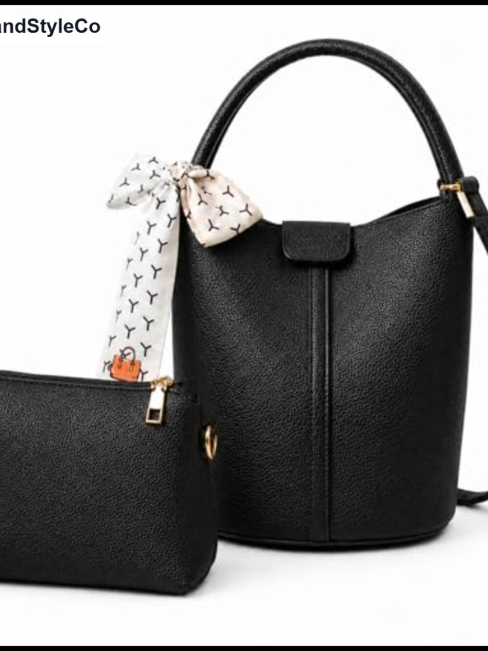 Vegan Leather Bucket Bag Crossbody Removable Strap